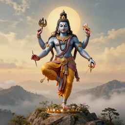 god shiva dancing on the top of the mountain, higly detailed hindu art
