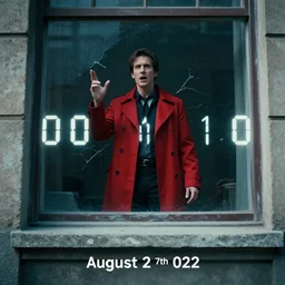 man in red coat standing outside window speaking prophetic messages. breaking out of the matrix. 0 0 1 0 1 1 0. august 2 7 th, 2 0 2 2