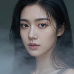 detailed, photorealistic portrait of woman made of mist, kodak portra