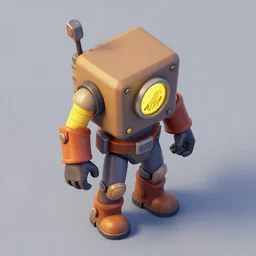 Isometric 3d high octane render of a Fallout 4 Mister Handy