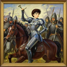 anime key visual of joan de arc leading into battle, style of jamie wyeth james gilleard edward hopper greg rutkowski acrylic painting, oil on canvas, preserved museum piece, historical