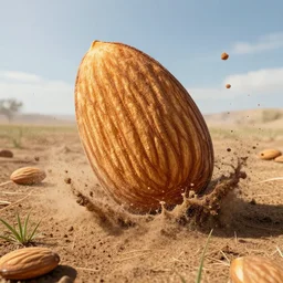 a gigantic almond crashing into the earth