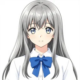 a girl with long hair and a blue bow tie, a manga drawing by torii kiyomasu, trending on pixiv, computer art, anime, official art, anime aesthetic