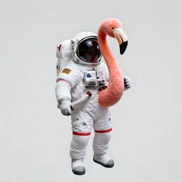 flamingo shaped astronaut suit, flamingo head inside astronaut helmet, nasa photo, spacewalk, full resolution, wide angle