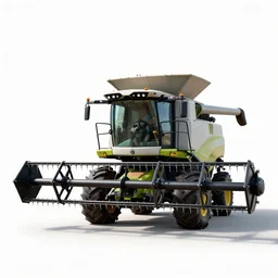 industrial combine harvester, studio product photography, isolated on a pure white background, centered, entire object in frame, sharp focus, soft studio lighting