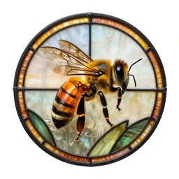 stained glass honeybee, photorealistic wildlife photography, full body, isolated on a pure white background, centered, entire subject in frame, sharp focus, soft studio lighting