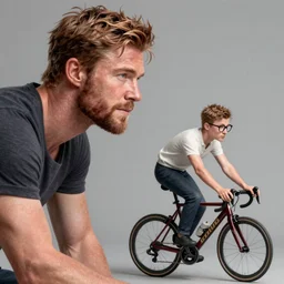chris hemsworth & small man wearing glasses & cycling having dinner, elegant, real life skin, intricate, high detailed, artstation, concept art, smooth, sharp focus, art by artgerm and greg rutkowski