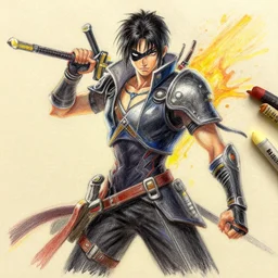 oil pastel of zero from the game katana zero in the style of hotline Miami