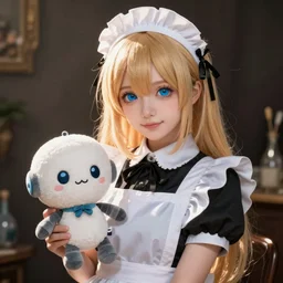 cute fumo plush of a robot maid with a secret side job as a renouned weapons smuggler, anime girl