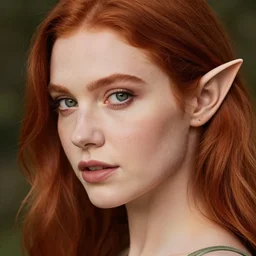 beautiful redhead woman, elf, closeup