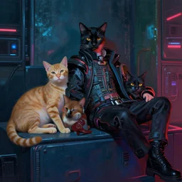 cyberpunk cats chilling by james ensor