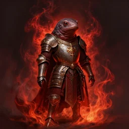 a medieval platypus in royal knights armor, dark thick smokey red fire, intricate, elegant, highly detailed, centered, digital painting, artstation, concept art, smooth, sharp focus, illustration, artgerm, tomasz alen kopera, peter mohrbacher, donato giancola, joseph christian leyendecker, wlop, boris vallejo