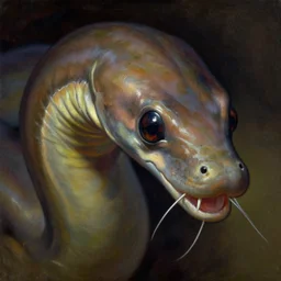 a painting of an eel's face in the style of frank frazetta