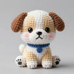 a crochet puppy, very cute, kawaii, extremely detailed, complex, intricate, Sigma 50mm f/1.4