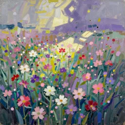 abstract painting of a flower field, in the style of zao wou ki,