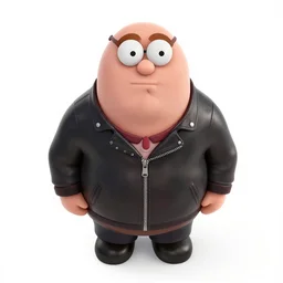 hyperdetailed 3 d octane render of peter griffin wearing a leather jacket looking down at the camera standing confidently with hands in his pockets, megalophobia, worm's eye view, white background, 3 d, 4 k, 8 k, high quality, trending on artstation, unreal engine 5 render