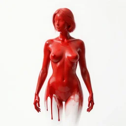 dripping red paint across the shape of a female human, realistic , high detail, on a white background