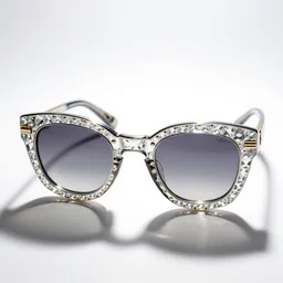 crystal sunglasses, high detail macro photography, isolated on a pure white background, centered, entire object in frame, sharp focus, soft studio lighting