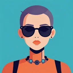 flat portrait art of an beautiful stylish punk robot wearing sleek oversized euro sunglasses, shaded, full of colour, trending on artstation, 4 k, focused, vector, by patrick nagel, kraftwerk, devo, metropolitan filmic, edward hopper, simple bold clean lines