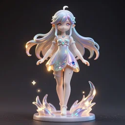 ilya kuvshinov isolated magical girl vinyl figure, artisan designer figure photography, glitter accents on figure, holographic undertones, expert human proportions, high detail, ethereal lighting, rim light, expert light effects on figure, sharp focus, dramatic composition and glowing effects unreal engine, octane, editorial awarded best character design