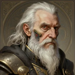 oldman with cyberpunk implants, deep focus, d & d, fantasy, intricate, elegant, highly detailed, digital painting, artstation, concept art, matte, sharp focus, illustration, hearthstone, art by artgerm and greg rutkowski and alphonse mucha