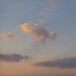 a detailed oil painting of wispy clouds at dusk