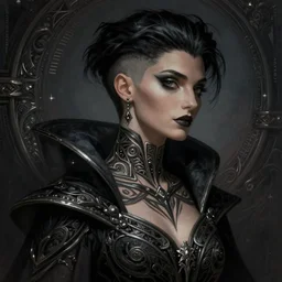 Necromancer Sorceress body, fantasy magic, undercut hairstyle, dark light night, intricate, elegant, sharp focus, illustration, highly detailed, digital painting, concept art, matte, art by WLOP and Artgerm and Greg Rutkowski and Alphonse Mucha, masterpiece