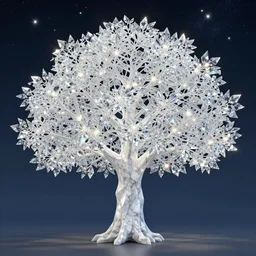 a beautiful artwork of a tree with low poly crystal diamond leaves, starry night sky, translucid, pretty lights, pristine marble trunk, elegant, highly detailed, artstation, concept art, matte, sharp focus, art by tom bagshaw, kelogsloops and greg rutkowski