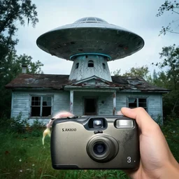 1 9 9 3, disposable camera, flash, pov, old abandoned house, ufo, aliens, slime, veins, wet