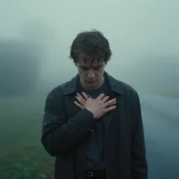 cinematic shot of a lonely man with broken heart, moody scene from being john malcovich directed by charlie kaufman ( 2 0 0 1 ), foggy volumetric light morning, anamorphic lenses, kodak color film stock