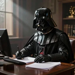darth vader doing homework at his desk