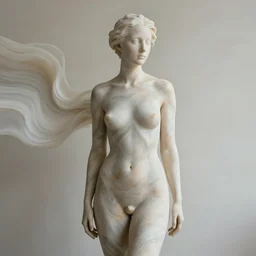 wide portrait of a beautiful human with realistic skin but made of flowy marble textures