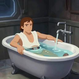 rey from star wars taking a bath