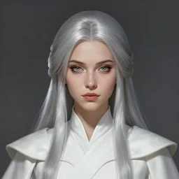 character concept portrait, head - on centralized, jessica lowndes as a silver - haired d & d cleric in white robes, style digital painting, concept art, smooth, sharp focus, illustration, from metal gear, by ruan jia and mandy jurgens and william - adolphe bouguereau, artgerm