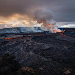 landscape photography by marc adamus, lava lake, hell, dramatic lighting, volcanoes, smoke, beautiful