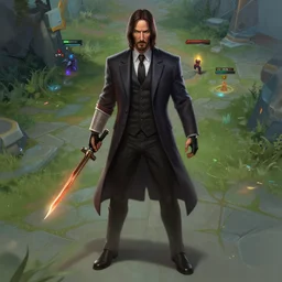 highly detailed league of legends character render John Wick, gameplay