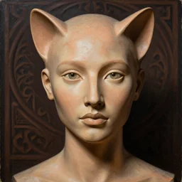 detailed portrait in femininity, realistic face sculpted features, ethnic, exotic, clear eyes, statuesque, feline, warm glowing skin, arabic, chiaroscuro, tangible, peach fuzz, angular impressionism, deep ambient arabesque backdrop, contemporary, modern fashion, natural colors, greg rutkowski and gaston bussiere and craig mullins and j. c. leyendecker