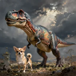 concept art painting of a chihuahua tyrannosaurus, by james gurney and greg rutkowski