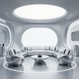 relaxing _ futuristic room _ with _ a _ silver _ furniture _ high _ quality _ 8 _ k _ architecture _ symmetrical _ harmonious _ compositin
