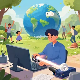 a machine learning engineer, waiting for his data processing pipeline to finish running, while everyone else is having fun outside as the world ends. digital art