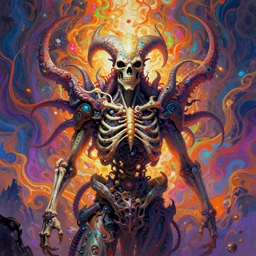 a psychedelic portrait of omin dran skeletal phyrexian beholder psion, vibrant color scheme, highly detailed, in the style of romanticism, cinematic, artstation, moebius, greg rutkowski