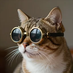 a profile picture of a cat with steampunk googles, by ROSS tran, 4k, lighting