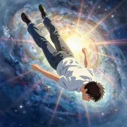 concept art painting of a man falling eternally in the universe, realistic, detailed, cel shaded, in the style of makoto shinkai and greg rutkowski and james gurney