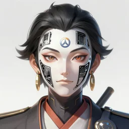 symmetry!! genji from overwatch, computer parts embedded into face, intricate, elegant, highly detailed, digital painting, artstation, concept art, smooth, sharp focus, cyberpunk, illustration, art by artgerm and greg rutkowski and alphonse mucha, 8 k