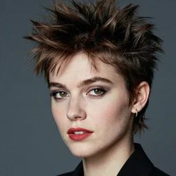 portrait of a beautiful 20-year-old woman by Mario Testino, 1980s punk hairstyle, close up, detailed, award winning, full color, Sony a7R