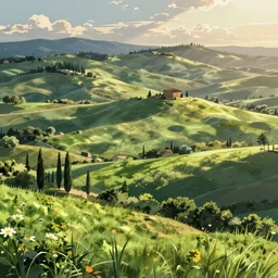beautiful tuscan landscape, illustration, concept art, pixiv, art by wlop and greg rutkowski and makoto shinkai and studio ghibli and kyoto animation