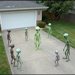 alien creatures in my driveway, security footage, detailed, 4k