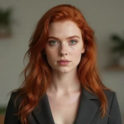beautiful girl her name was helga. she had red hair and green eyes and wanted to become a journalist when she grew up, beautiful portrait, symmetrical, character concept style trending on artstation concept art detailed octane render cinematic photo - realistic 8 k high detailed