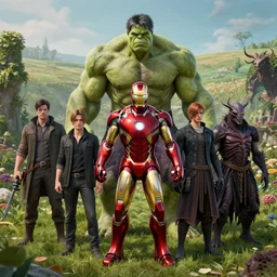 portrait of marvels ironman ( ( ( hulk ) ) ) by hr giger, greg rutkowski, luis royo and wayne barlowe as a diablo, resident evil, dark souls, bloodborne monster, elden ring creature : : in a garden, grassy field, large field in the background
