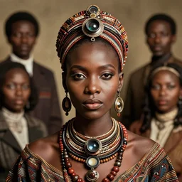 vintage portrait of a stunningly beautiful west african tribal female, depth of field, zeiss lens, detailed, symmetrical, centered, fashion photoshoot, by edward s curtis, Annie Leibovitz and Steve McCurry, David Lazar, Jimmy Nelsson, Breathtaking, 8k resolution, extremely detailed, beautiful, establishing shot, artistic, hyperrealistic, beautiful face, octane render